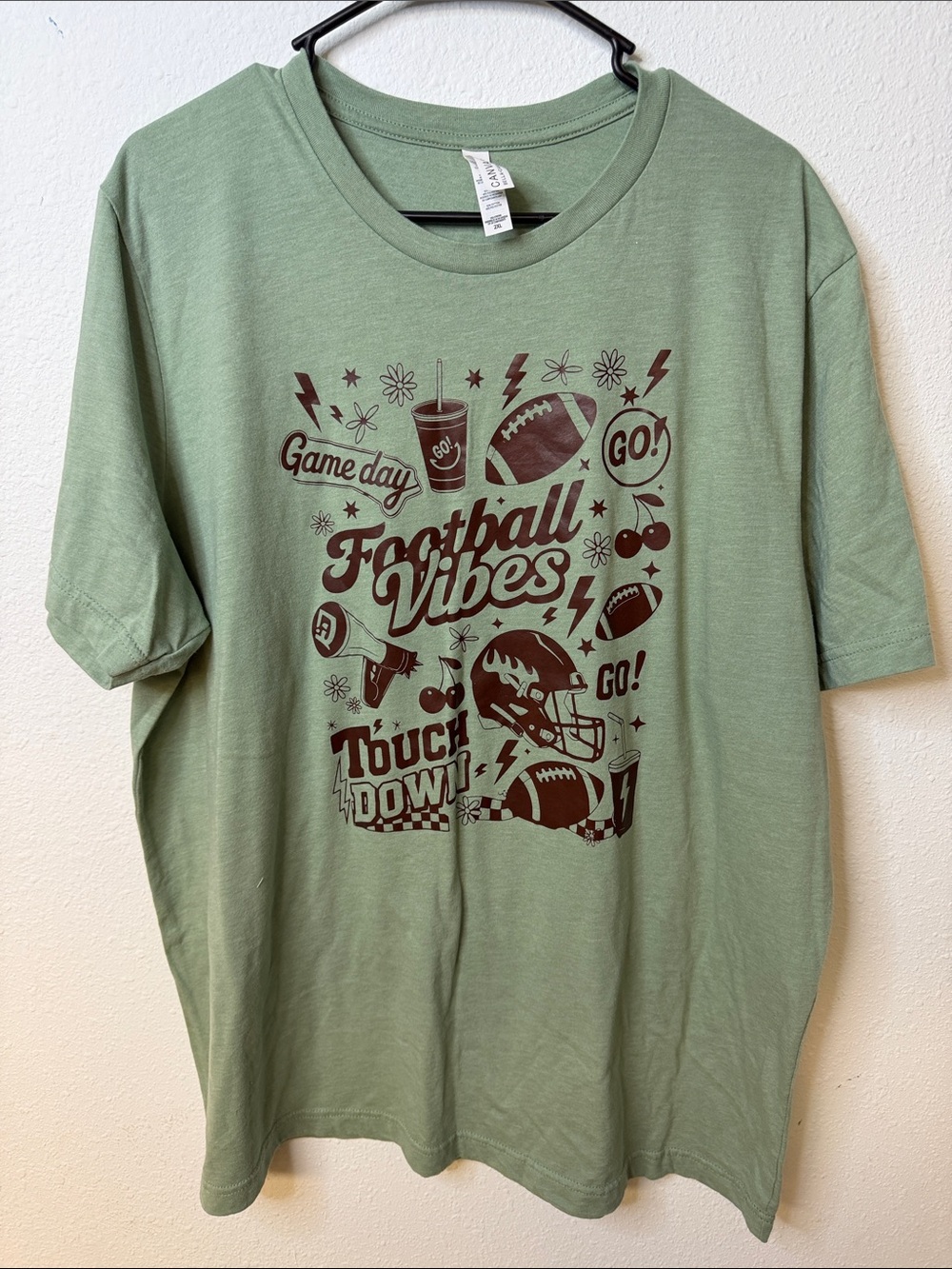 Bella Canvas Olive Green 'Football Vibes' Graphic Tee